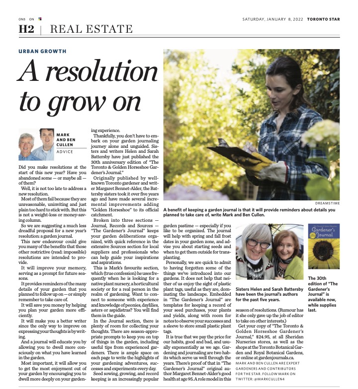Mark and Ben Cullen's review of the Toronto and Golden Horseshoe Gardener's Journal in the Toronto Star